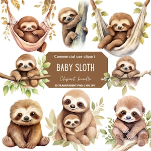 Aquarell Süßes Faultier Baby | Faultier Illustration | Süße Tiere Png | Kinderzimmer Dekor | Babyparty | Niedliche Tier Cliparts