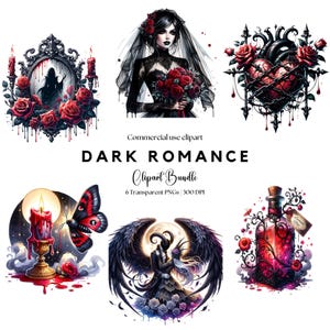 Dark Romance Clipart | Gothic Valentines Png | Romantyczny gotycki projekt sublimacji | Booktok | Mroczna powieść romantyczna | Dark Fantasy png