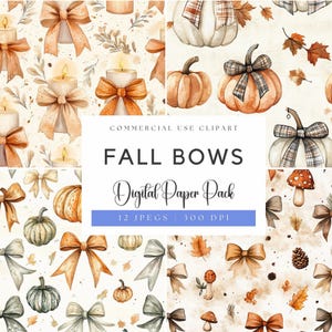 Watercolor Fall Bows Digital Paper: Seamless Autumn Patterns (JPEG)