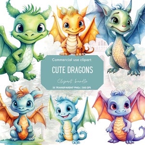 Aquarell süßer Drache Clipart | Baby Drache png | Kleiner Drache | Kawaii Drache | Fantasie Clipart | Märchen | Baby Geburtstag | Kinderzimmer