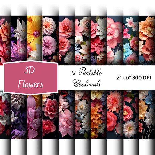 3D Floral Printable Bookmarks | Bookmark set | Book Lover Gift | Print And Cut | Bookmark Designs | Digital Bookmarks | Bookmark Sublimation