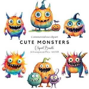 Monster Clipart | Niedliche Monster png | Monstergeburtstag | Halloween-Monster | Monsterparty | Geburtstagsfeier | Halloween Grafiken