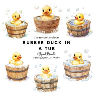 Clipart z gumową kaczką w wannie | Gumowa kaczka | Wanna | Słodka gumowa kaczuszka | Kąpiel niemowlęca | Sektor dziecięcy | Baby shower |