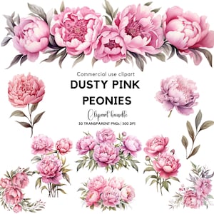 Aquarell Altrosa Pfingstrose Clipart | Rosa Hochzeit | Aquarell Blumen | Hochzeit Clipart | Hochzeitseinladung | blush Floral | Rosa Blumen