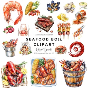 Aquarel zeevruchten kook clipart png, Louisiana langoesten en krab illustraties, keukenmenu designelementen, instant download