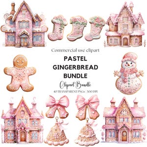 Pastelowy zestaw pierników Clipart | Domek z piernika | Boże Narodzenie | Ciasteczko | Clipart do użytku komercyjnego | Przezroczyste PNG