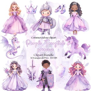 Aquarell Lila Prinzessin Prinzessin Clipart | Flieder | Prinzessin Party | Die kleine Prinzessin Png | Prinzessin Geburtstag | Niedliche Prinzessin | Märchen