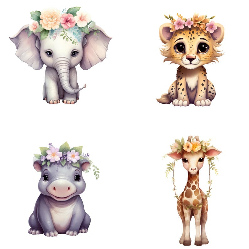 Boho Safari Animals Clipart, Watercolor Jungle Animal PNG Bundle, Baby ...