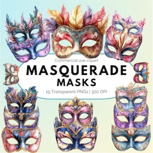 Clipart maskerademasker: carnaval en mardi Gras, png (digitale download)