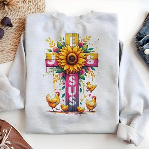 Jésus et les poules PNG | Conception chrétienne de sublimation de fille de ferme | fille aime les poulets | ferme de poulets png | Jésus png | poulet chrétien