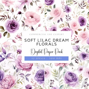 Soft Lilac Dream Florals Digital Papers | Watercolor Floral Backgrounds | Lilac & Lavender Wedding Papers | Spring florals | Lilac florals