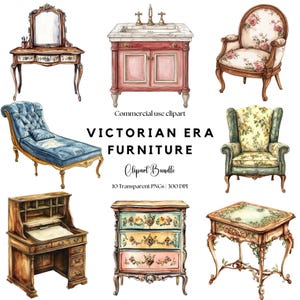 Victorian era furniture clipart | Antique Furniture | Vintage furniture | Furniture clipart | Victorian Clipart | Ephemera scrapbook