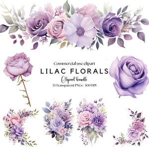 Clipart floral lila de acuarela / Flor violeta png / Floral violeta png / Flores de boda / Flores de boda / Invitación de boda