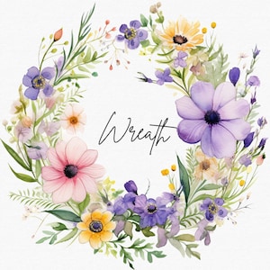 Wilde bloemenkrans clipart single | Aquarel bloemenkrans | Lijst wilde bloemen | Huwelijksuitnodiging | Bloemenkrans png | Aquarel Clipart