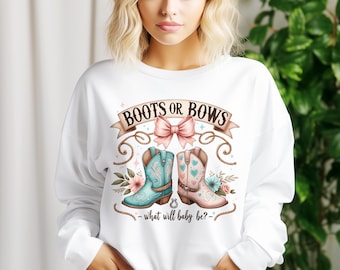 Cowboy Cowgirl Gender Reveal PNG: Boots or Bows Sublimation Design (Digital Download)