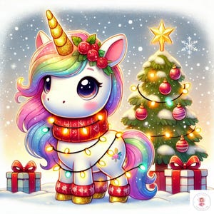 Christmas Unicorn Clipart: Festive Holiday PNG JPEGs (300 DPI)
