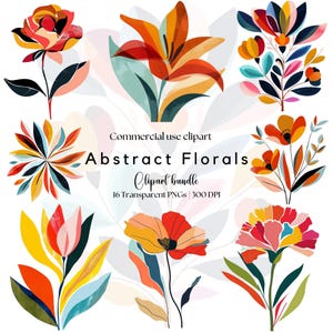 Clipart abstracto floral / Formas abstractas boho / Modernas de mediados de siglo / Ilustraciones florales / Formas abstractas Png / Floral boho / Flores