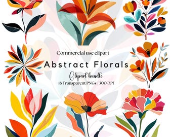 Abstracte bloemen clipart: boho aquarelbloemen (digitale png-download)