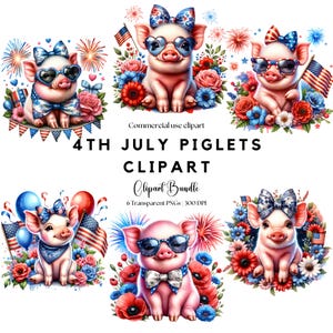 Clipart de cerdito coqueto del 4 de julio, diseño de sublimación de cerdito lindo, camiseta patriótica americana PNG, cerdo divertido del 4 de julio, adorable animalito