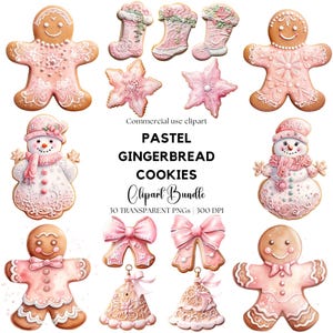 Weihnachten Pastell Lebkuchen Cookie Clipart | Lebkuchenmann | Schneemann | Stern | Besatz | Weihnachtskeks Png | Urlaub | Winter