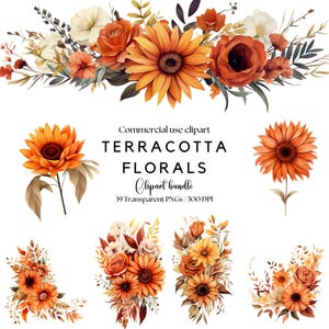 Terracotta Floral Clipart | Terracotta Florals | Autumn Florals | Terracotta Flower | Boho Florals | Fall florals | Orange floral