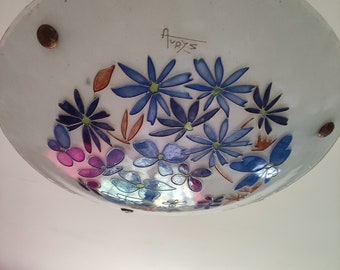 Old art deco washbasin pendant lamp signed AURYS fleurs.