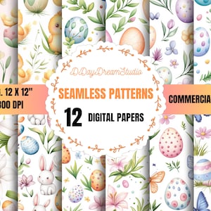 Easter's Day Seamless Digital Paper Pack | Cute Chick & Egg Spring Patterns | 12x12” JPG Download | Pastel Bunny and Floral Backgrounds