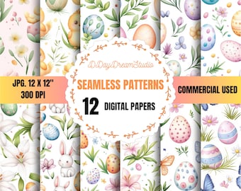 Easter Seamless Paper Pack: Chick, Egg, Bunny, Floral (12x12” JPG Download)