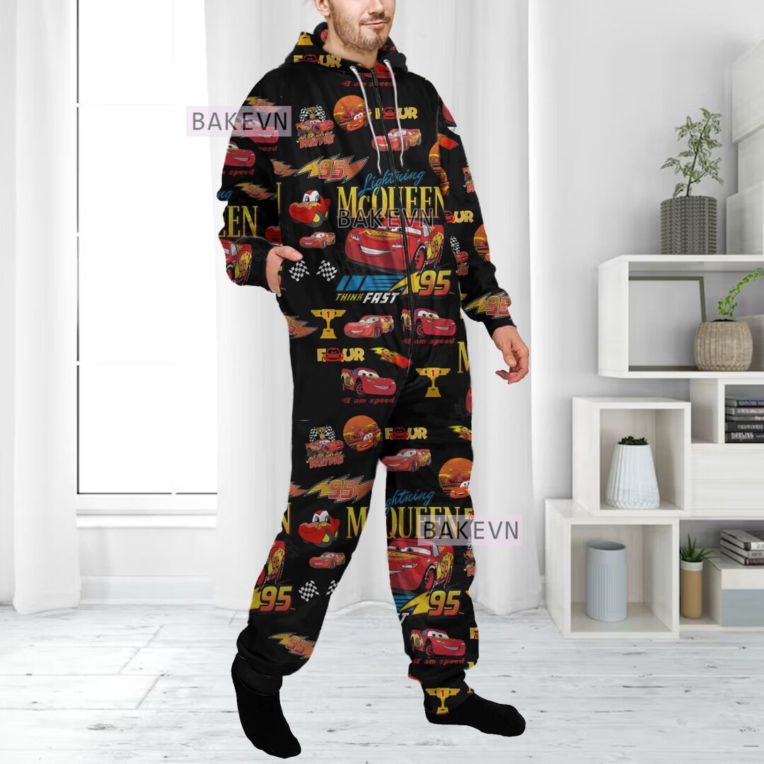 Lightning Mcqueen Custom Unisex Onesie Pajamas Lightning Etsy
