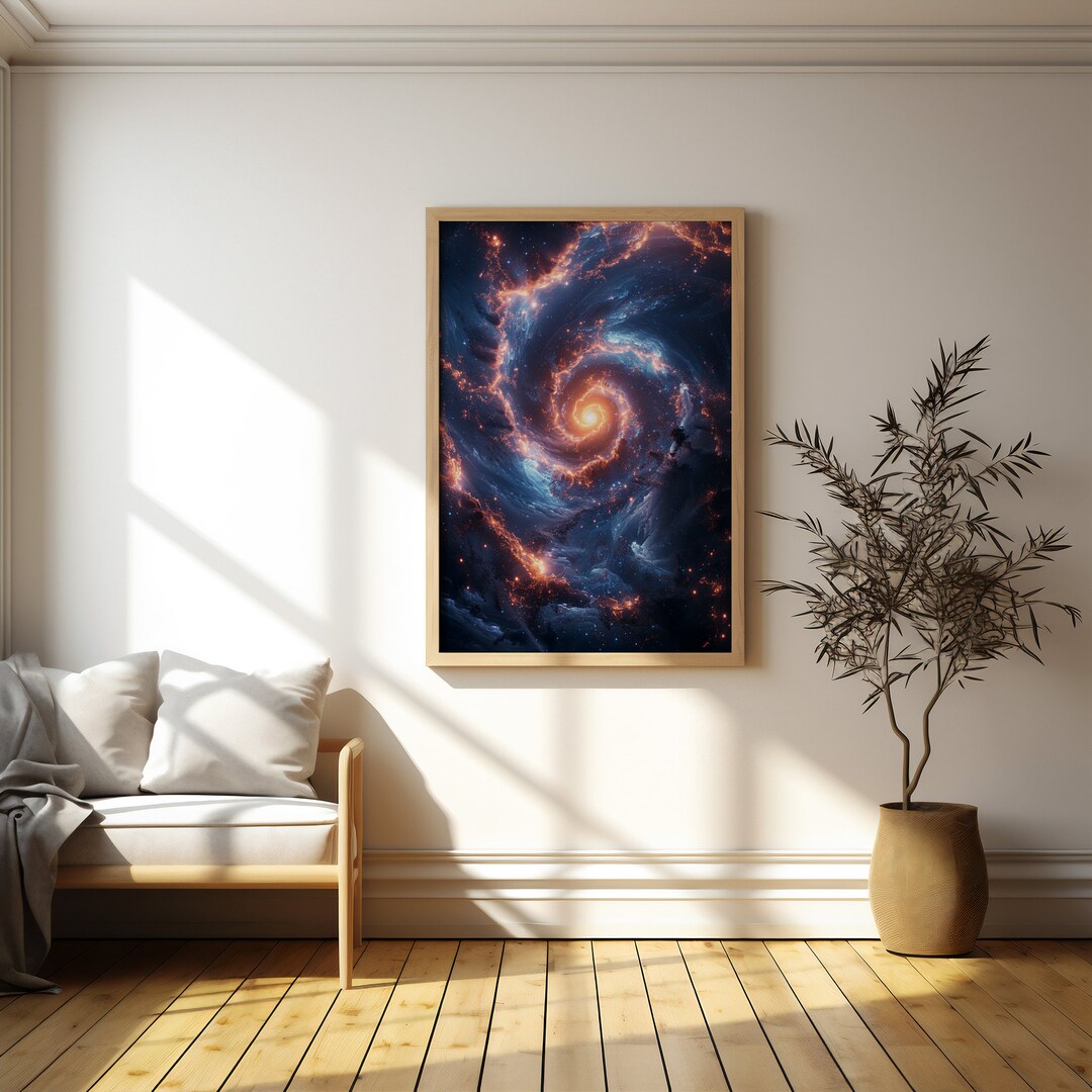 Spiral Galaxy Digital Art Print | Cosmic Beauty Wall Art | Blue and ...