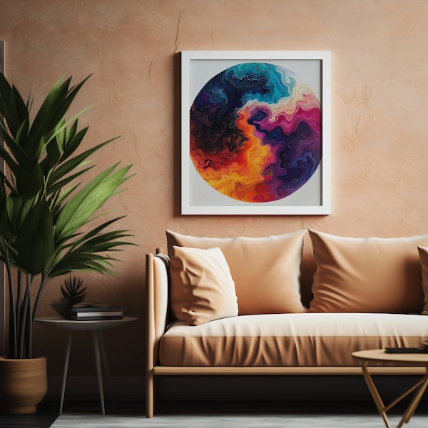 Abstract Cosmic Swirl Digital Art Print | Vibrant Marble Pattern | Color Spectrum Flow | Modern Home Decor | Instant Download