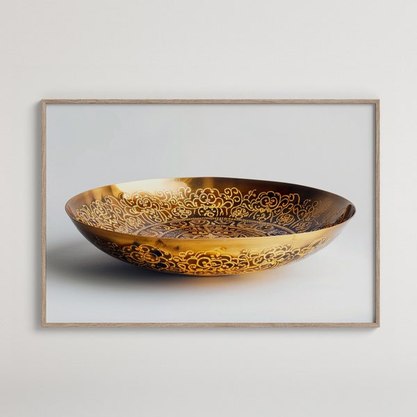 Elegant Golden Bowl Art Print | Luxurious Home Decor | Intricate Floral and Circular Motifs | High Detail Artistry