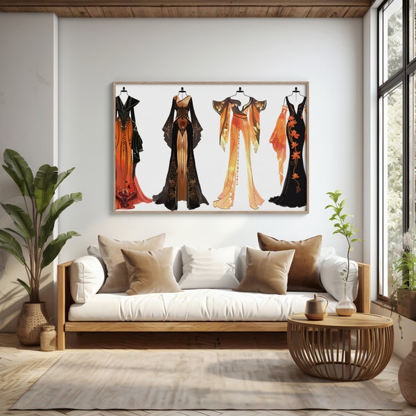 Elegant Fantasy Gowns Art | Digital Print Collection | Designer Dress Illustration | Fashion Wall Decor | Instant Download