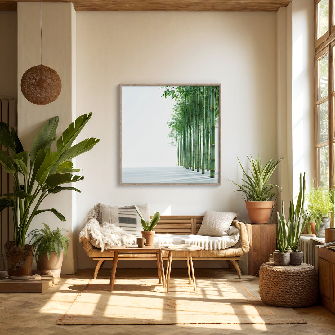 Bamboo Forest Art Print | Tranquil Nature Scene | Minimalist Green and ...