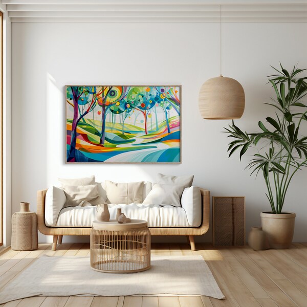 Colorful Whimsy Trees Art | Abstract Landscape Digital Print | Modern Vibrant Wall Art | Home Decor Instant Download