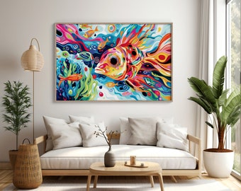 Vibrant Underwater Scene | Abstract Fish Artwork | Colorful Marine Life Print | Aquarium Wall Decor Download