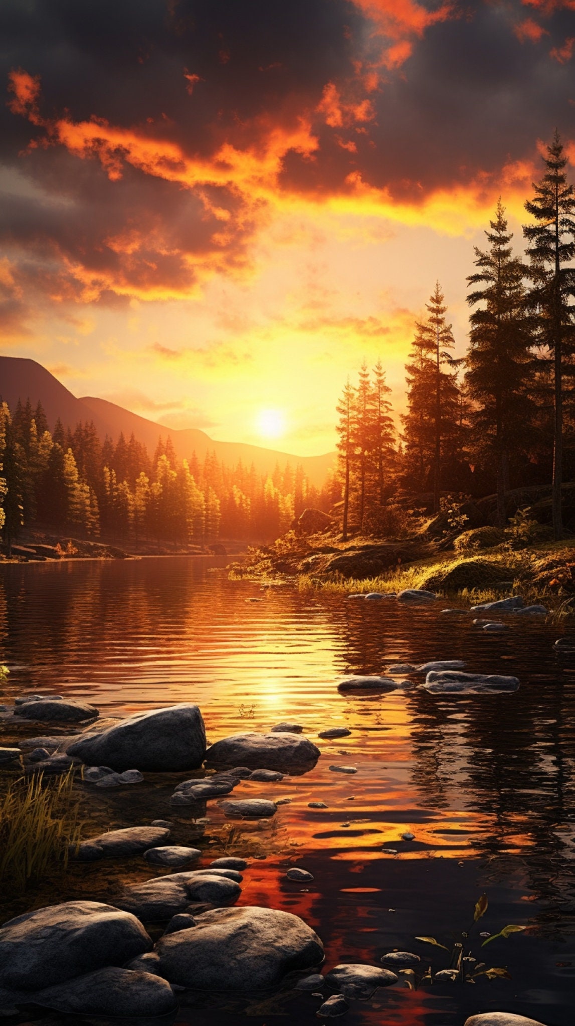 Autumn Lake Sunset Wallpaper | Serene Landscape Art | Forest Reflection ...