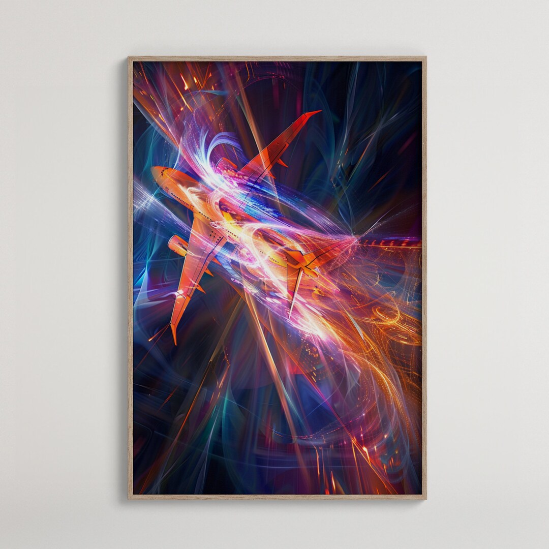 Dynamic Airplane Art Print | Neon Flight | Abstract Technology Fusion ...
