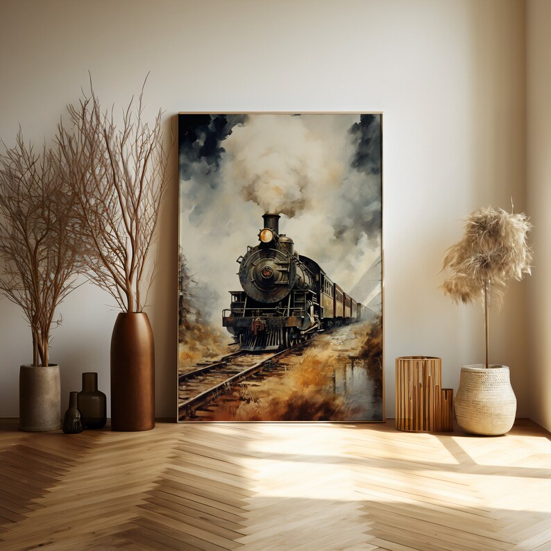 Vintage Train Art Print Classic Locomotive Painting Antique Railway ...