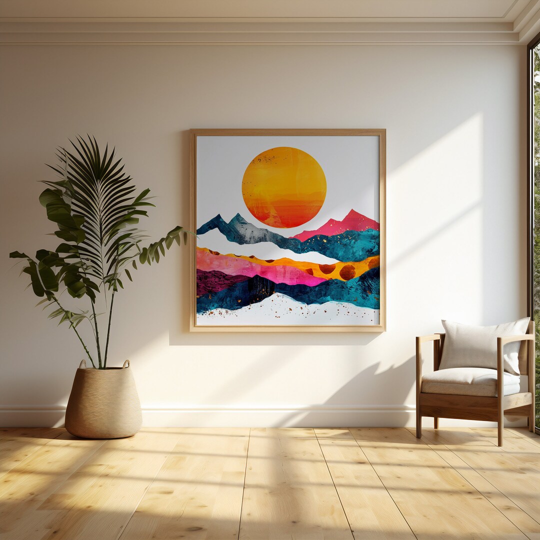 Sunset Mountain Abstract Art | Vibrant Landscape Painting | Modern Home ...