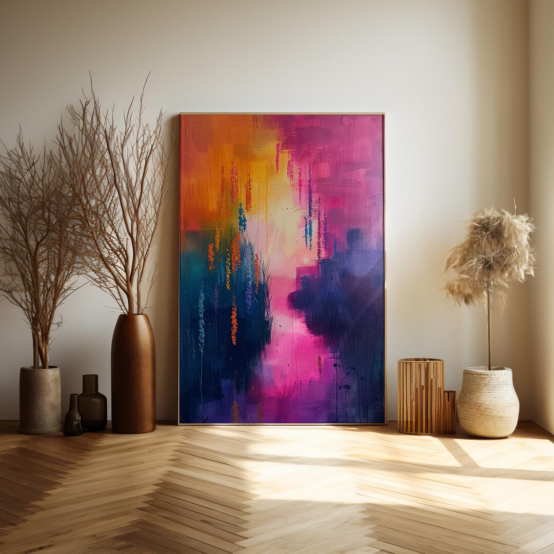 Abstract Emotion Portrait Colorful Modern Art Orange Pink Purple Blue ...