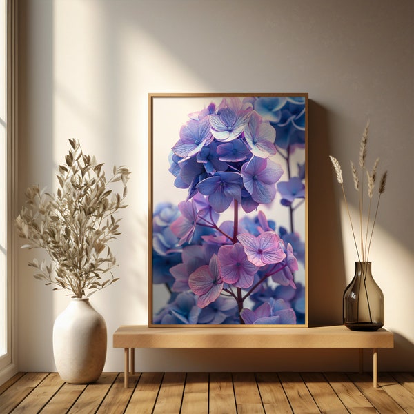 Hydrangea Elegance | Floral Photography Print | Serene Blue and Purple Flowers | Botanical Wall Art | Nature Inspired Home Decor Download
