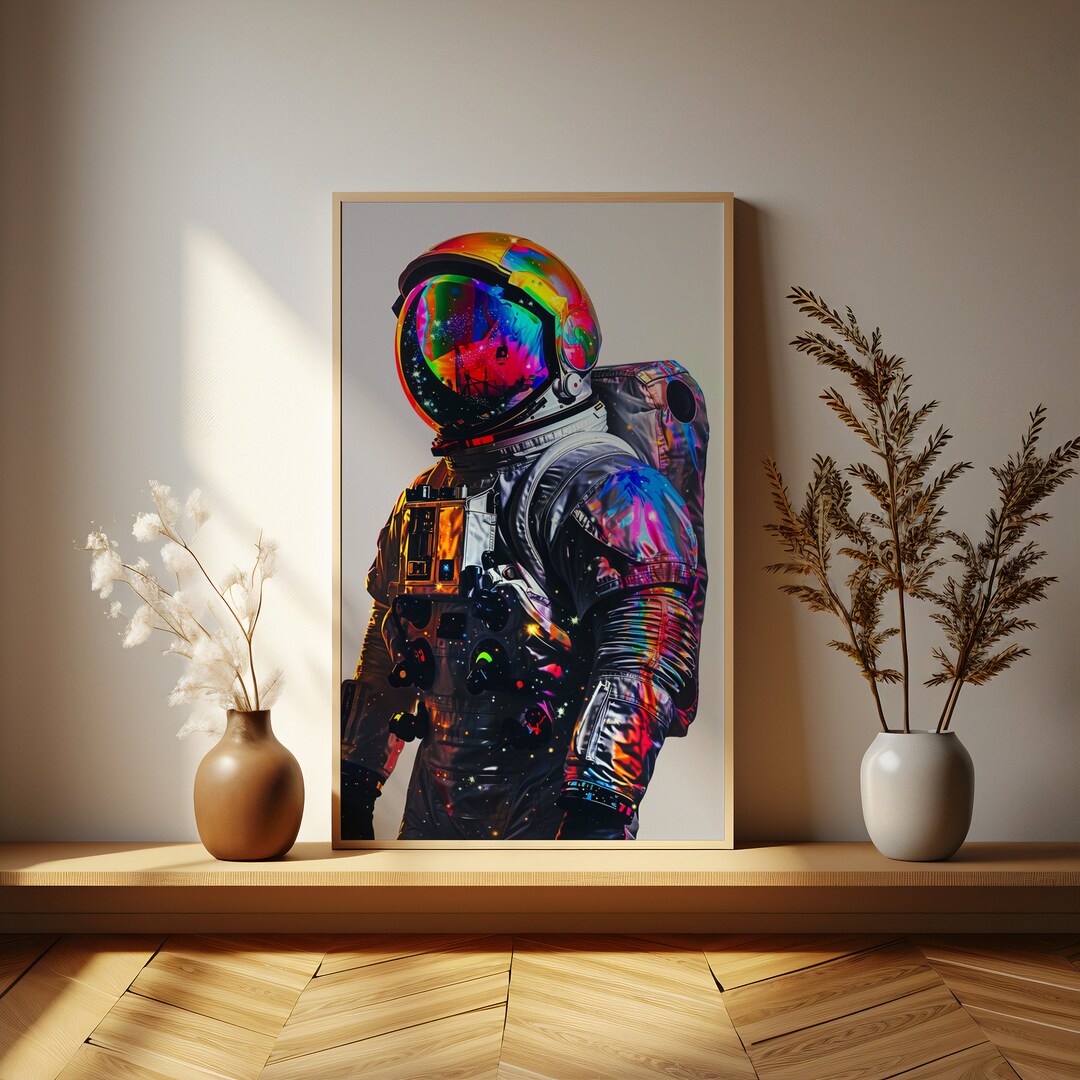 Vibrant Cosmic Astronaut Art | Space Suit Rainbow Hues | Galaxy ...