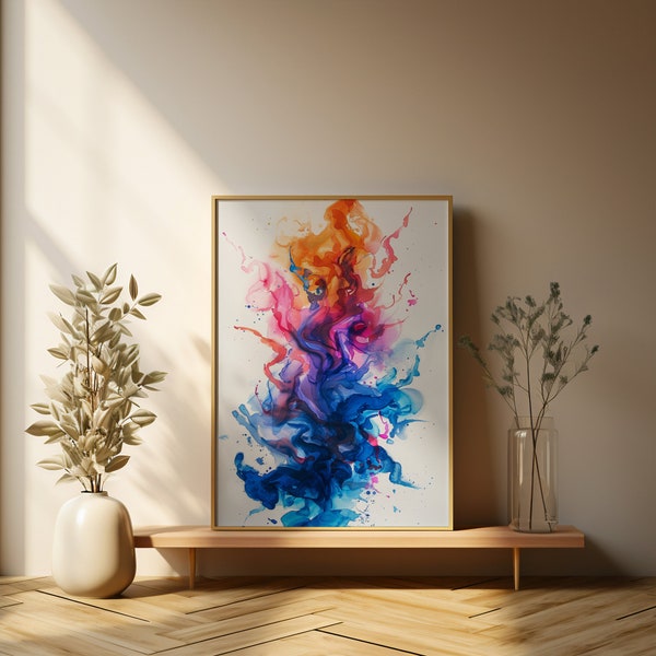 Abstract Ink Blot Digital Art Print | Vibrant Vertical Color Flow | Dynamic Wall Art | Instant Download Home Decor