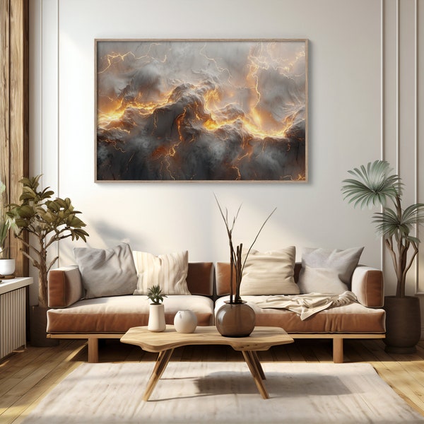 Abstract Landscape Digital Art | Swirling Clouds  Lava Lightning | Dramatic Energy and Chaos | Home Decor Instant Download