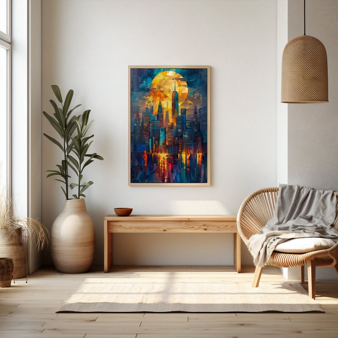 New York City Skyline Digital Art Print Vibrant Cityscape Painting ...