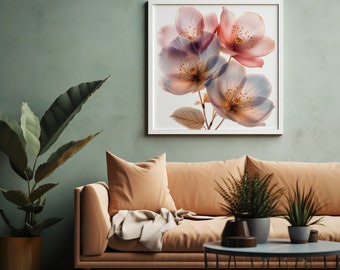 Translucent Floral Art | Blooming Delicacy Print | Botanical Illustration | Elegant Flower Wall Decor | Digital Download