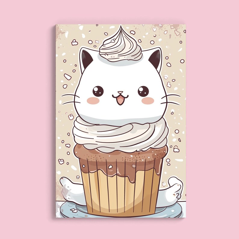 Kawaii Cat Cupcake Art | Adorable Animal Dessert Wall Decor | Cute ...