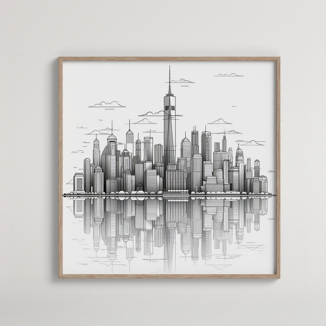 City Skyline Art Print | New York Inspired Illustration | Black White ...