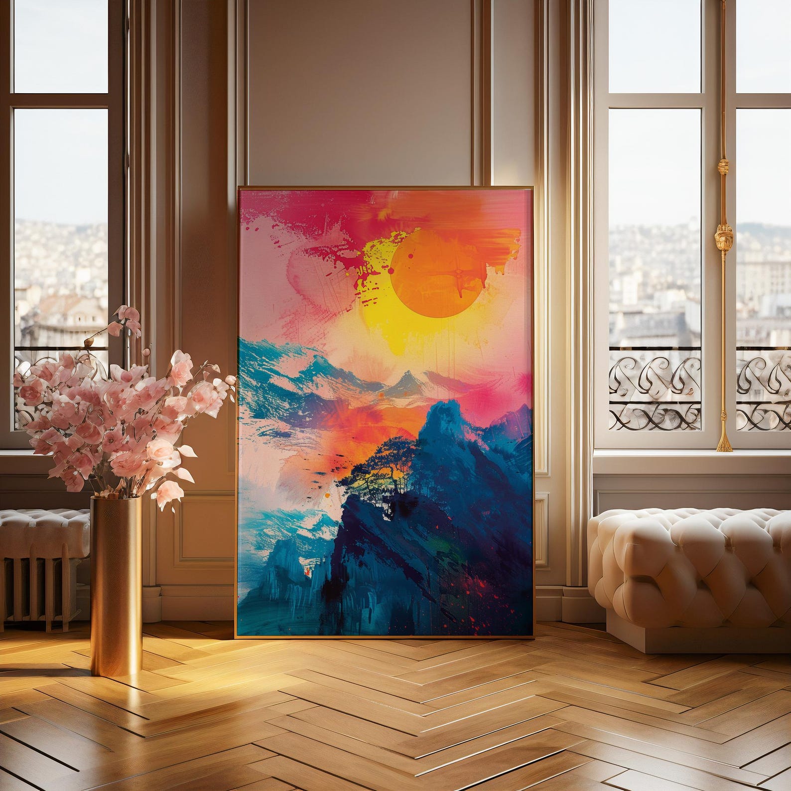 Abstract Landscape Digital Art | Vibrant Sunset Brushstrokes | Mountain ...